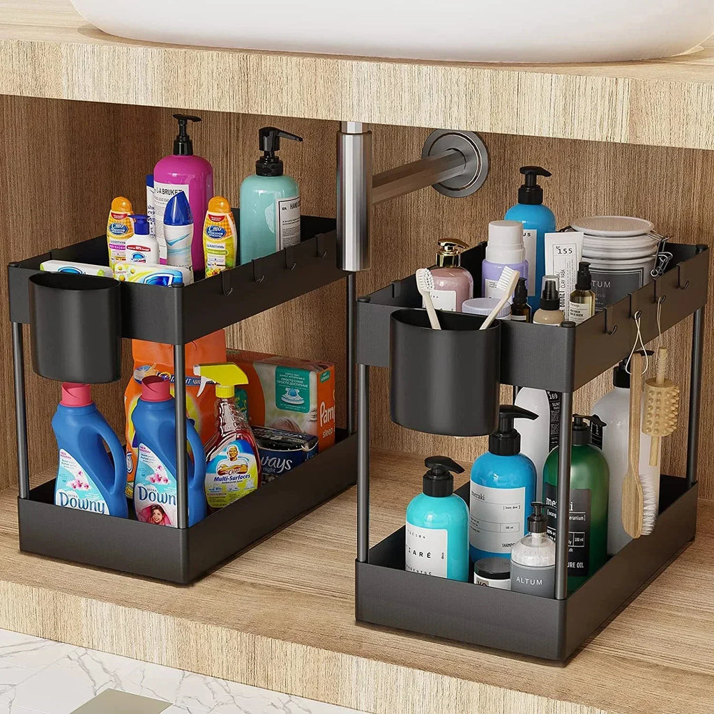 Organizador Deslizante Bajo Fregadero de 2 Niveles – Cocina y Baño
