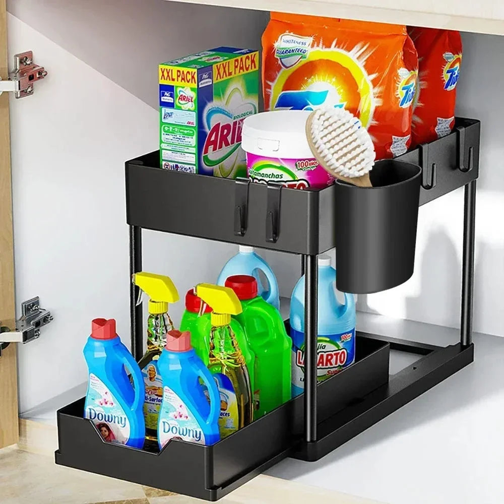 Organizador Deslizante Bajo Fregadero de 2 Niveles – Cocina y Baño