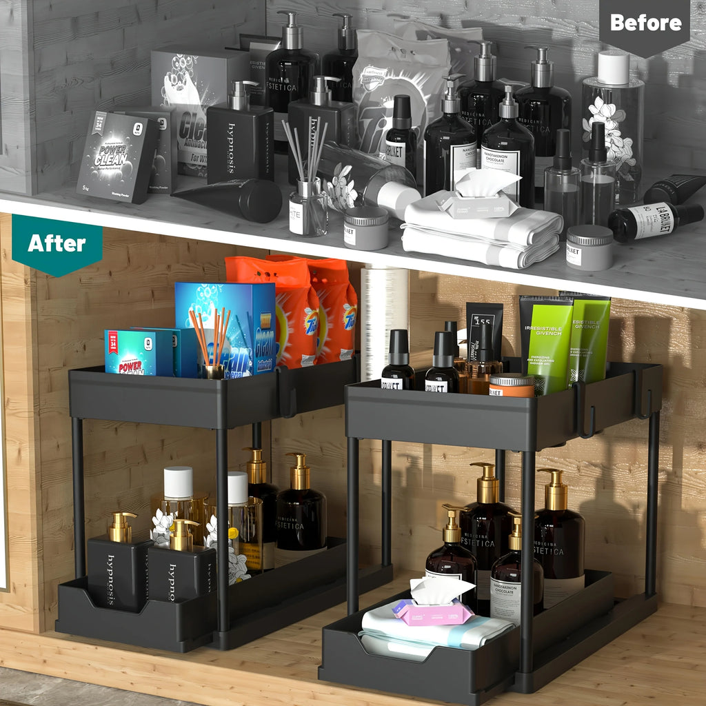 Organizador Deslizante Bajo Fregadero de 2 Niveles – Cocina y Baño